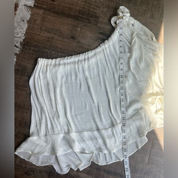 FREE PEOPLE ONE SHOULDER FLOWY IVORY BLOUSE RUFFLE TRIM SMALL - Picture 10 of 11